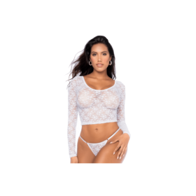 Ensemble 2 pièces en dentelle blanche, crop top et string 